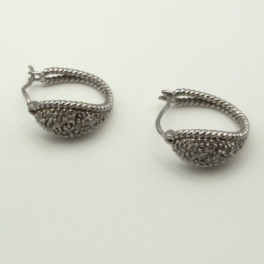Sterling Silver 925 CZ Cluster Huggie Hoop Earrings Pave Oval Small Vintage